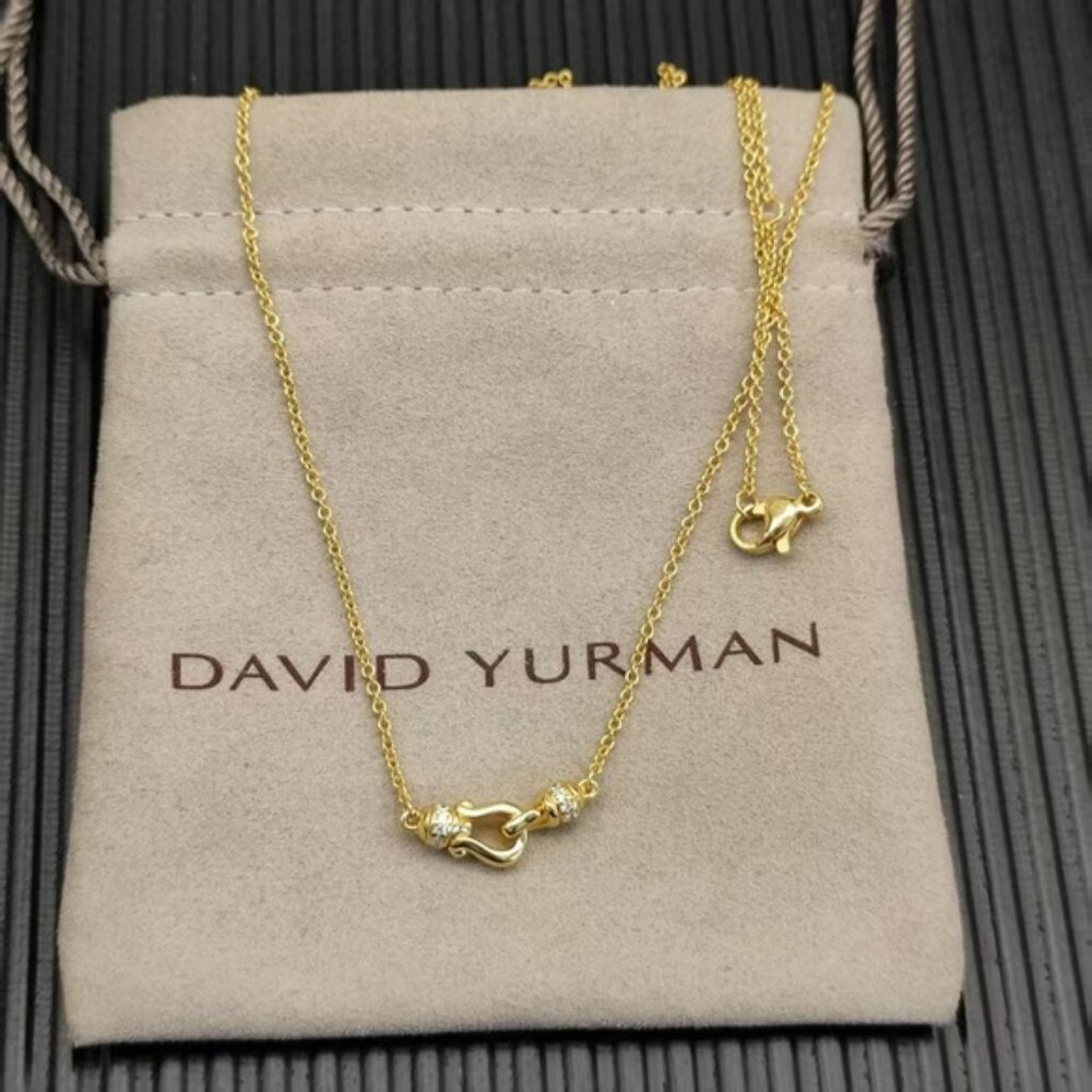 David Yurman Yellow Gold Cable Hook Necklace with Diamond Accents